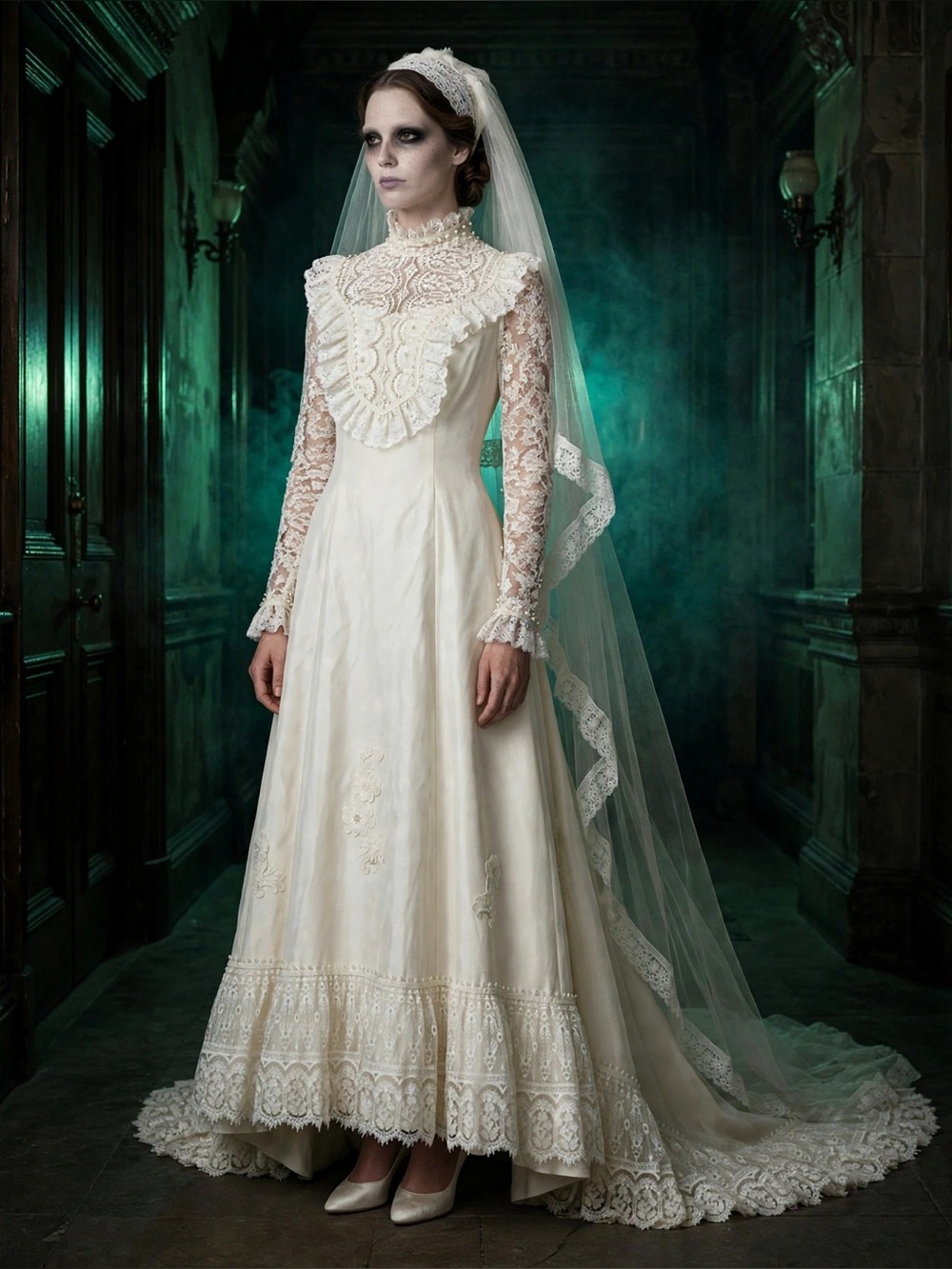 Beetlejuice Inspired Victorian Lace Wedding Dress Costume Halloween